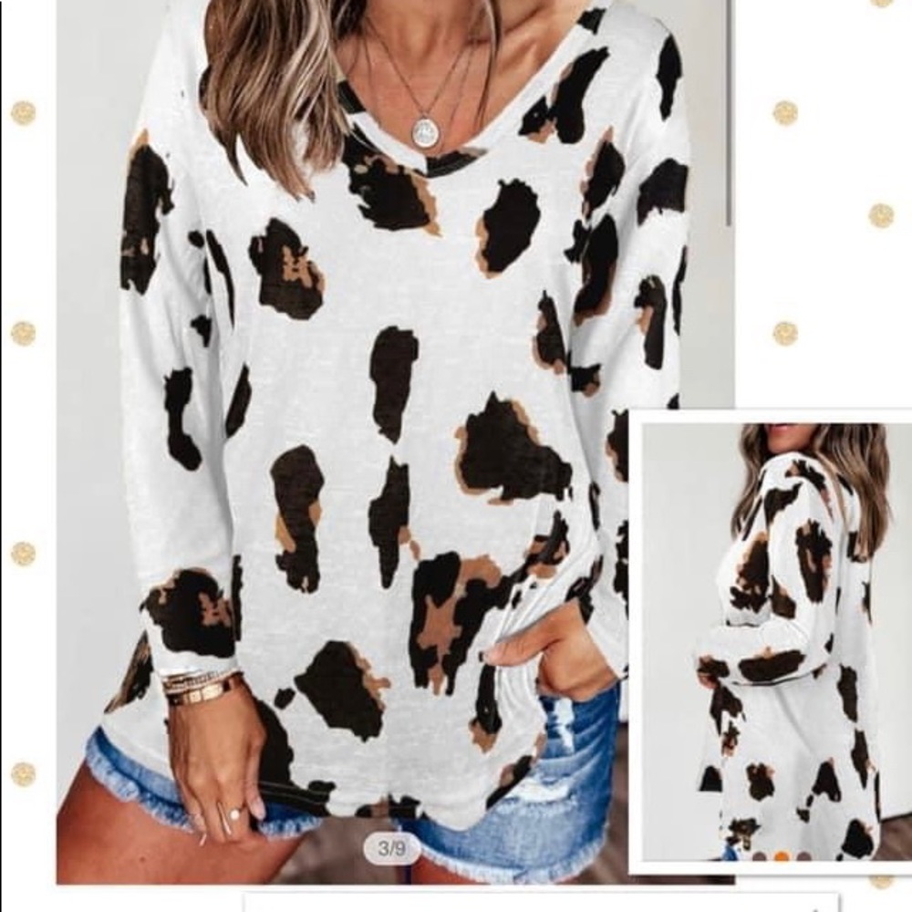 Long Sleeve V Neck Leopard Top